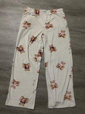 Women’s Cream Teddy Bear Print Pajama Pants